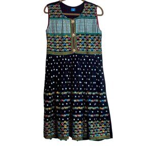Boho Ethnic Sleeveless Black Dress with Embroidery and Mirror Work – Size Medium